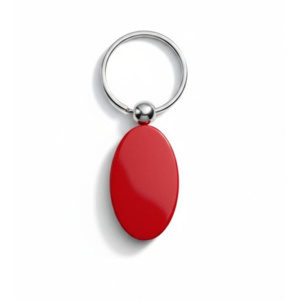 Red Oval Metal Keychain With Silver Ring Durable Design Great For Keys Or Gifts
